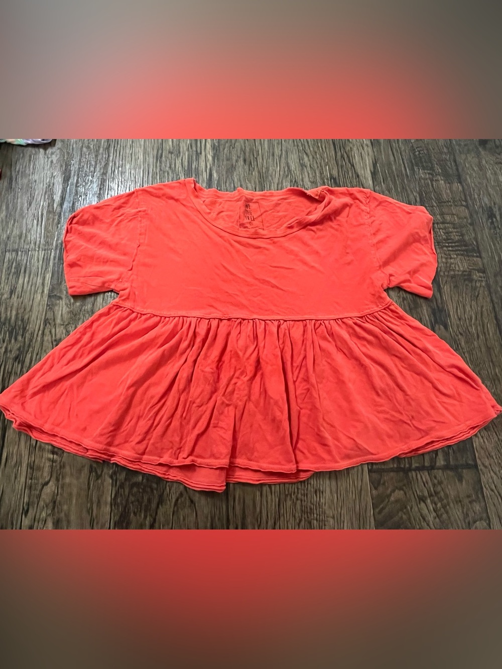 We The Free Coral Peplum Short Sleeve Top